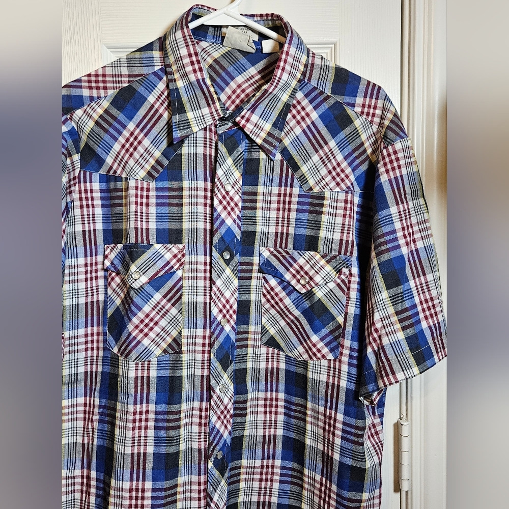 Lee Vintage Pearl Snap Short Sleeve Cotton Mix Collar  Plaid Shirt